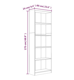 Bibliothèque 5 niveaux Chêne fumé 60x24x175cm Bois d'ingénierie