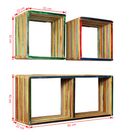 Jeu d'étagère murale 3 pcs Teck massif recyclé Multicolore