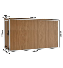 Abri de jardin mural Marron 118x288x178 cm Acier galvanisé