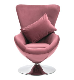 Fauteuil pivotant en forme d’œuf avec coussin Rose Velours