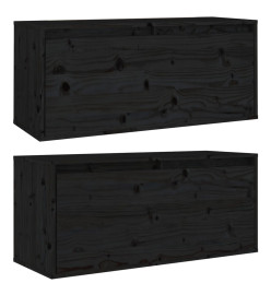 Armoires murales 2 pcs Noir 80x30x35 cm Bois de pin massif