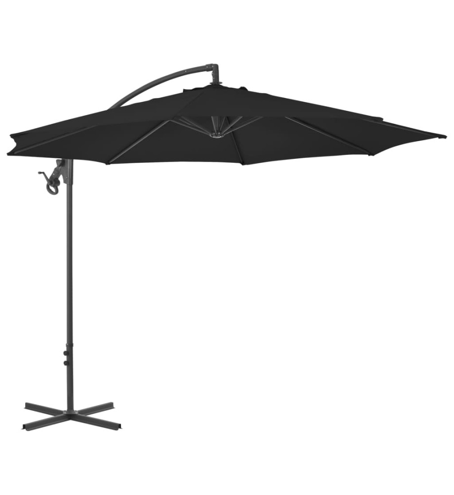 Parasol déporté avec mât en acier 300 cm Noir