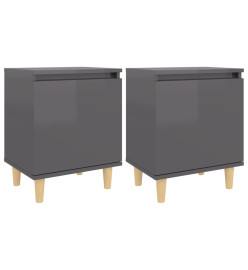 Tables de chevet pieds en bois 2 pcs Gris brillant 40x30x50 cm