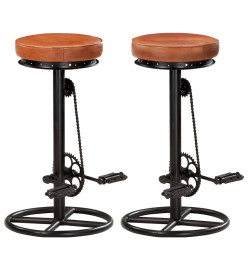 Tabourets de bar lot de 2 noir/marron cuir véritable de chèvre