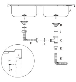 Évier de cuisine à double lavabo argenté 800x500x155 mm inox