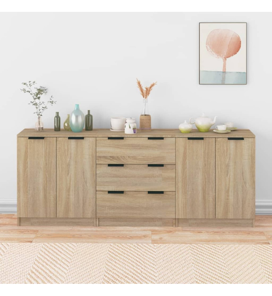 Buffets 3 pcs Chêne sonoma Bois d'ingénierie