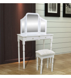 Coiffeuse avec miroir et tabouret 2 tiroirs Blanc