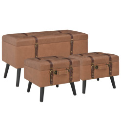 Tabourets de rangement 3 pcs Marron Similicuir