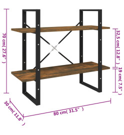 Bibliothèque 2 niveaux Chêne fumé 80x30x70 cm Bois d'ingénierie