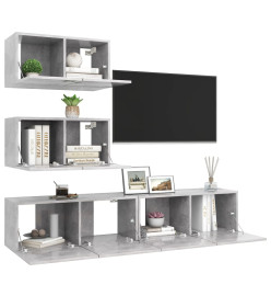 Ensemble de meuble TV 4 pcs Gris béton Aggloméré