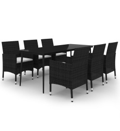 Ensemble à dîner de jardin coussins 7 pcs Résine tressée Verre