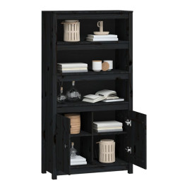 Buffet haut Noir 80x35x154 cm Bois massif de pin