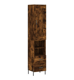 Buffet haut Chêne fumé 34,5x34x180 cm Bois d'ingénierie