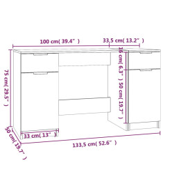 Bureau avec armoire latérale Blanc Bois d'ingénierie