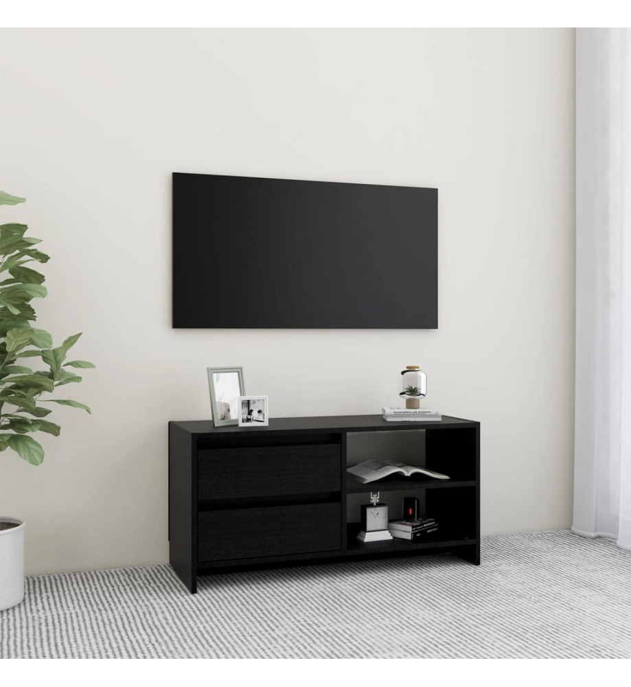 Meuble TV Noir 80x31x39 cm Bois de pin massif