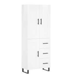 Buffet haut Blanc brillant 69,5x34x180 cm Bois d'ingénierie