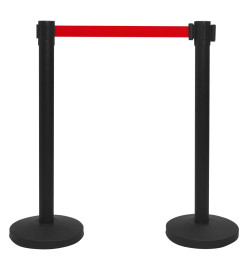 Colonnes avec bandes 4 pcs Barrière d'aéroport Fer Noir