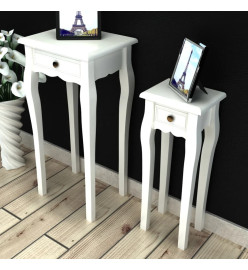 Table gigogne 2 pcs avec tiroir Blanc