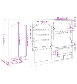 Armoire à bijoux avec miroir murale 37,5x10x67 cm