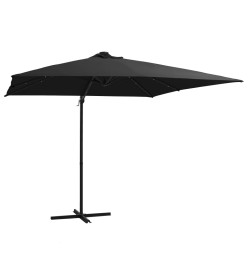 Parasol déporté avec LED et mât en acier 250x250 cm Noir