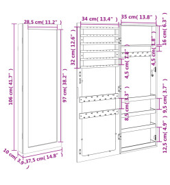 Armoire à bijoux avec miroir murale blanc 37,5x10x106 cm