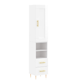 Buffet haut Blanc brillant 34,5x34x180 cm Bois d'ingénierie