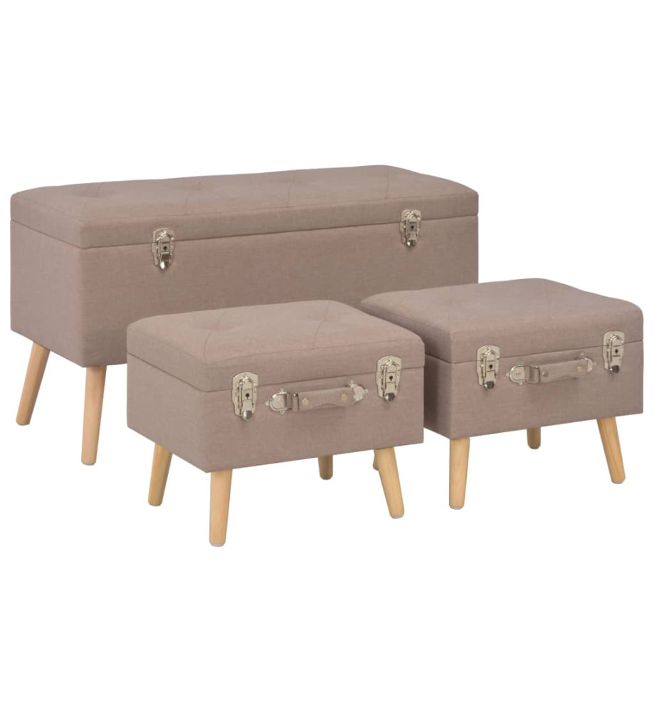 Tabourets de rangement 3 pcs Marron Tissu