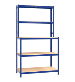 Table de travail étagères 5 niveaux Bleu Acier bois ingénierie