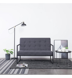 Sofa à 2 places avec accoudoirs Gris foncé Acier et tissu