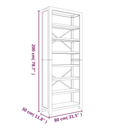 Bibliothèque 7 niveaux 80x30x200 cm Bois solide d'acacia