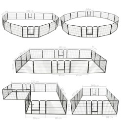 Parc pour chiens 16 panneaux Acier 60 x 80 cm Noir