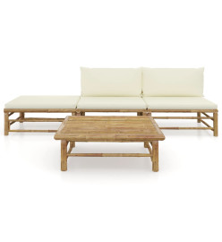Salon de jardin 4 pcs avec coussins blanc crème Bambou
