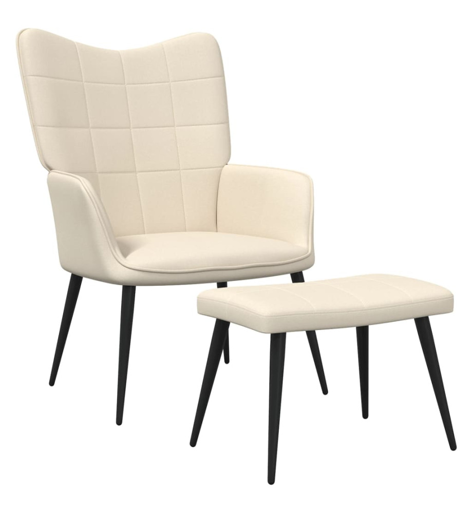 Chaise de relaxation avec tabouret Crème Tissu