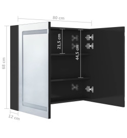 Armoire de salle de bain à miroir LED noir brillant 80x12x68 cm