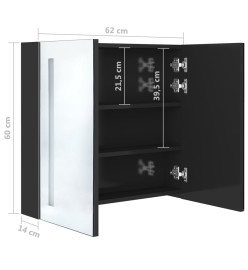 Armoire de salle de bain à miroir LED noir brillant 62x14x60 cm