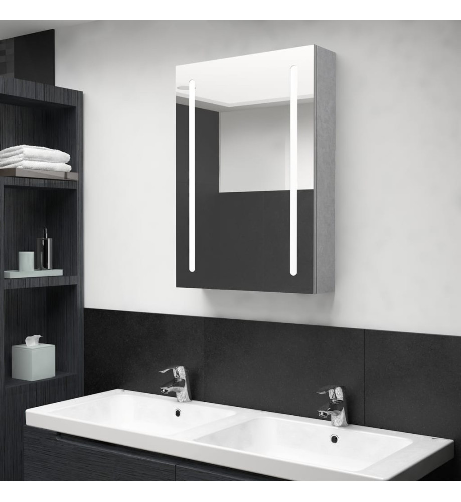 Armoire de salle de bain à miroir LED gris béton 50x13x70 cm