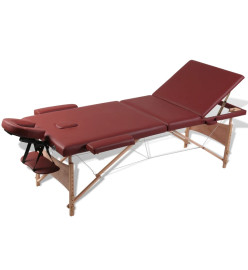 Table pliable de massage Rouge 3 zones avec cadre en bois