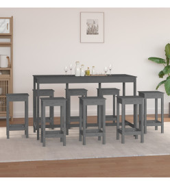 Ensemble de bar 9 pcs Gris Bois de pin massif