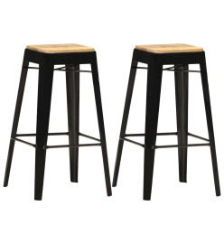 Tabourets de bar lot de 2 noir bois de manguier massif