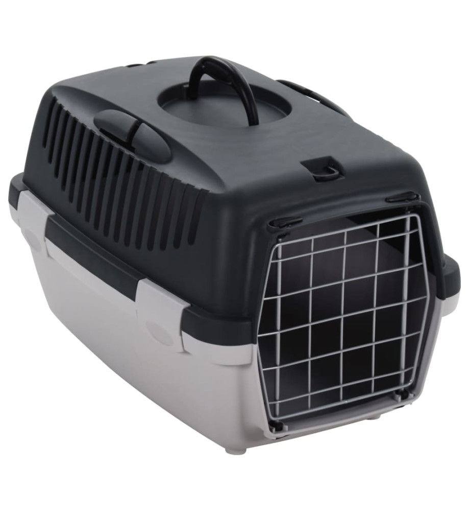 Cage de transport animaux de compagnie gris noir 48x32x31 cm PP