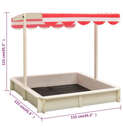 Bac à sable et toit réglable Bois de sapin Blanc et rouge UV50