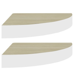 Étagères d'angle murales 2 pcs Chêne et blanc 35x35x3,8 cm MDF