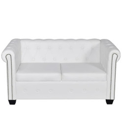 Canapé Chesterfield à 2 places cuir synthétique blanc