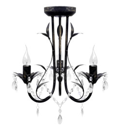 Lustre métal noir style art nouveau + perles crystal 3 x E14 Ampoules