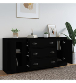 Buffets 3 pcs noir bois d'ingénierie