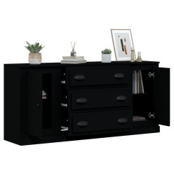 Buffets 3 pcs noir bois d'ingénierie