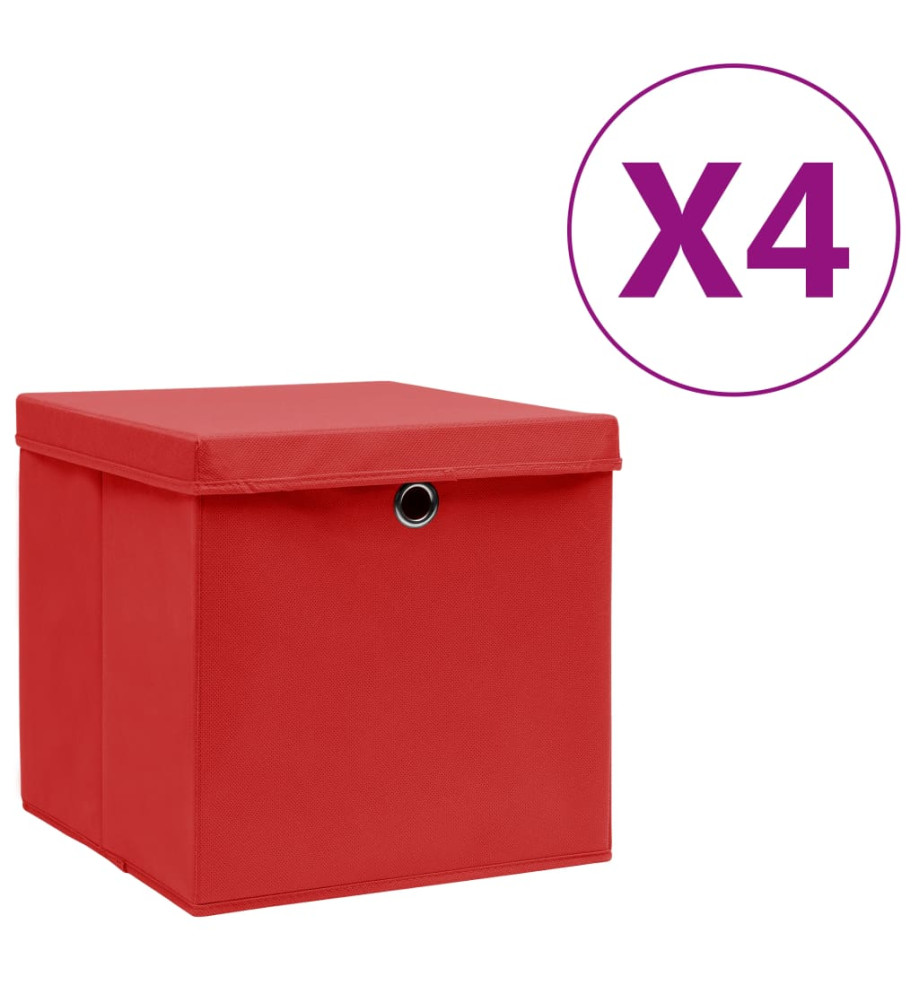 Boîtes de rangement avec couvercles 4 pcs 28x28x28 cm Rouge