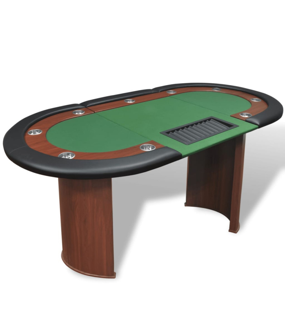 Table de poker pour 10 joueurs avec espace de croupier Vert