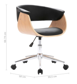 Chaise pivotante de bureau Noir Bois courbé et similicuir