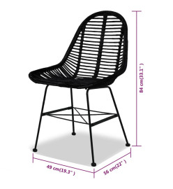 Chaises à manger lot de 4 noir rotin naturel